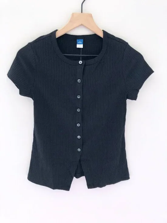 NWT Old Navy Petite Short-sleeve Ribbed Button-down Top - Picture 4 of 6